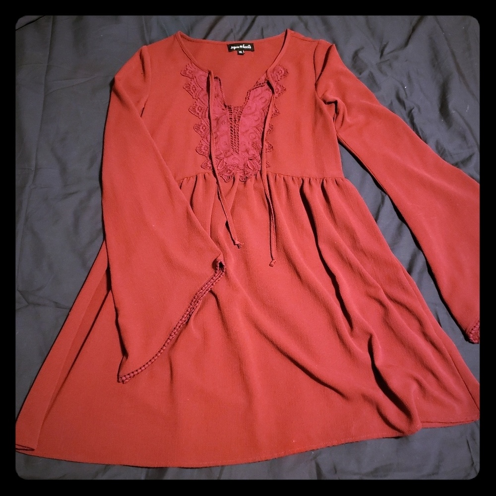Maroon boho bell sleeve dress